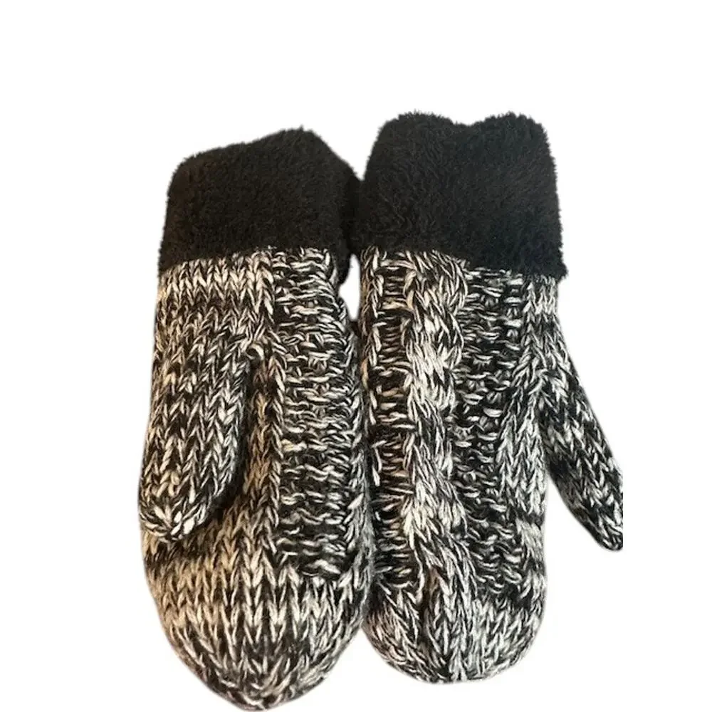 Two Pairs of Gloves. Mittens Black White Gray Knit Gloves Women